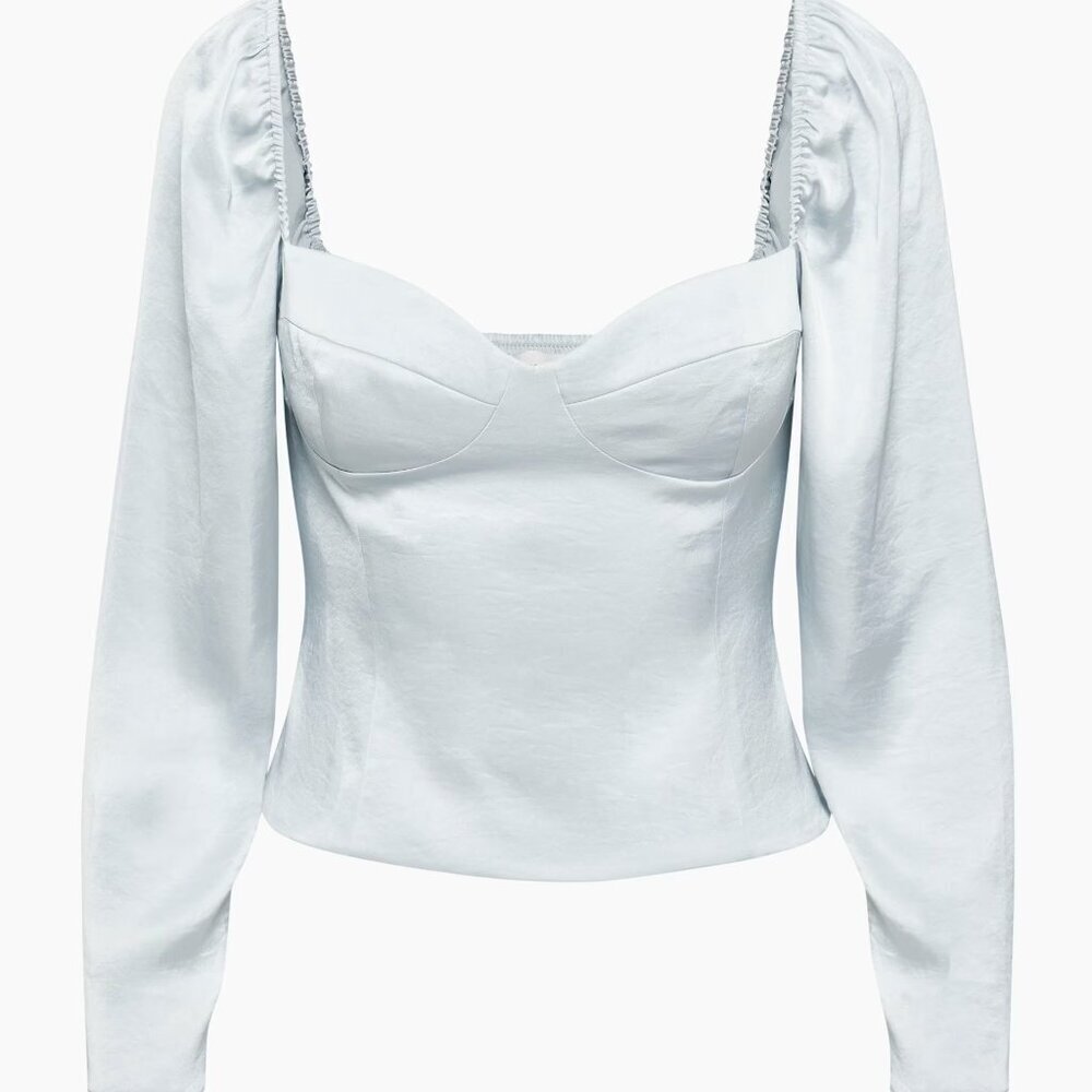 Aritzia Wilfred Novella Satin Blouse Silver Size Large